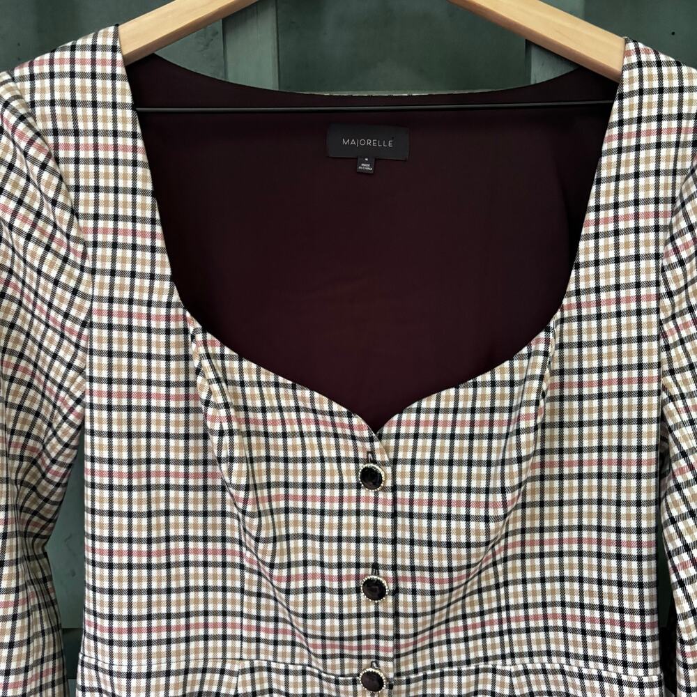 MAJORELLE Dixie Mini Dress Plaid Button Front Sweetheart Sz M- Preppy Glam NWT - Picture 3 of 8